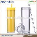 Double wall clear plastic beverage to go tumbler with straw